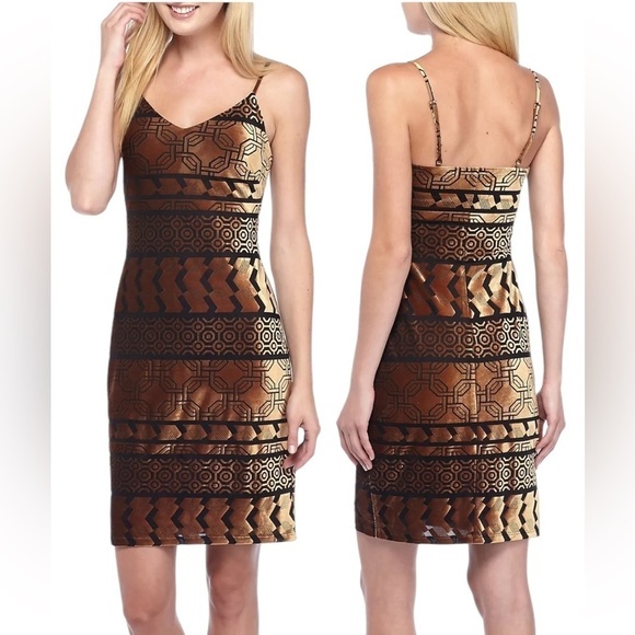 Nicole Miller STUDIO Black/Bronze Burnout Stretch Velvet Slip Dress Size 4 - Picture 3 of 17